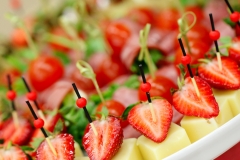 Appetizers, gourmet food - canape with cheese and strawberries, catering service